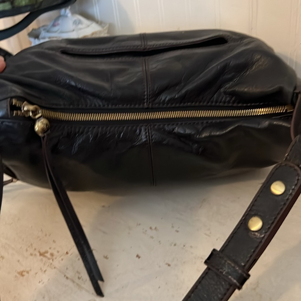 Vintage Hobo black leather shoulder bag convertible strap satchel - Picture 7 of 9